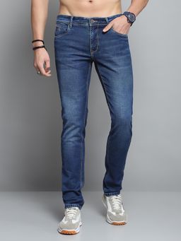 Monte Carlo - Mens Solid Blue Mid Rise Regular Fit Jeans