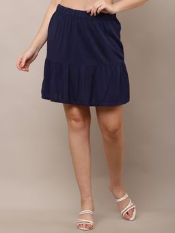 NOBARR - Womens Viscose Blue Tiered with Tiered Detail Elastic Waist Mini Skirt