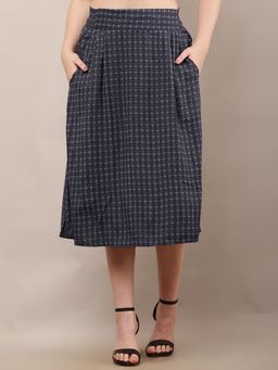 NOBARR - Womens Viscose Elastic Waist Casual Dark Blue Printed A-Line Skirt