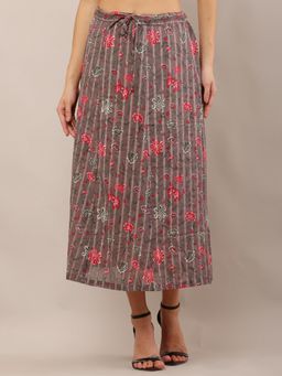 NOBARR - Womens Brown Floral Cotton Multicolour Skirt
