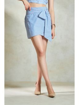 Virgio - Women Pure Cotton Blue Skirt with Belt (Set of 2)