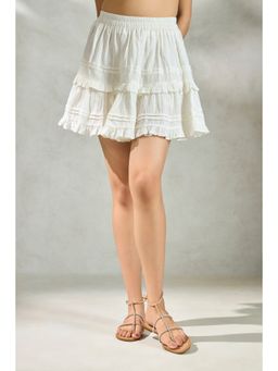 Virgio - Women Pure Cotton Tiered White Skirt
