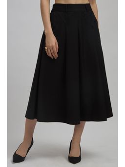 Virgio - Women Viscose Stretch Box Pleated Black Midi Skirt