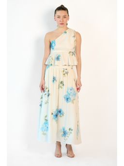 Virgio - Women Pure Tencel Flared Off White Skirt with Pockets