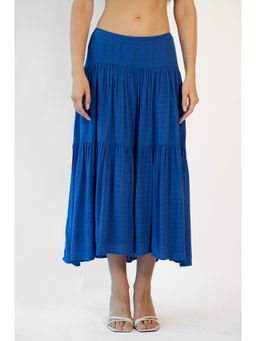Virgio - Women Viscose Dobby High-Low Hem Blue Skirt