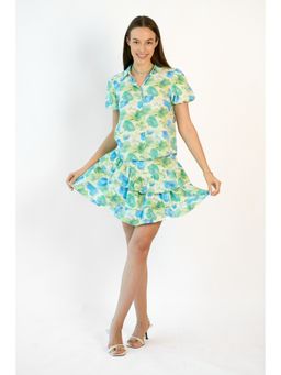 Virgio - Women Pure Viscose Tiered Floral Mini Green Skirt