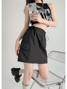 Outzidr - Black Drawstring Cargo Skirt
