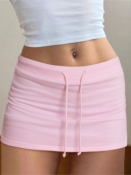 Outzidr - Pink Drawstring Mini Skirt