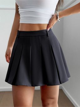 Outzidr - Black Waist Band Pleated Skirt