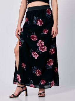 Outzidr - Black Floral Maxi Skirt