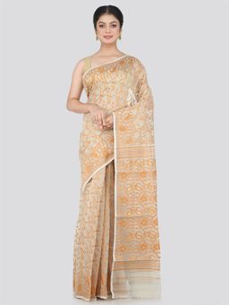 PinkLoom - Women's Soft Cotton Jamdani Saree Without Blouse Piece, Beige
