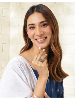 Fabindia - Purple Adjustable Floral Shape Cocktail Ring