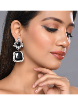 Silvermerc Designs - Silver Plated Pearl Black Stone Drop Earrings