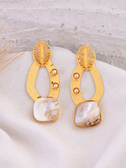 Silvermerc Designs - Beige Gold Plated Mother Of Pearl Drop Earrings