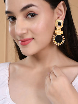 Silvermerc Designs - Gold Plated Black Stone Drop and Dangle Earrings