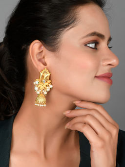 Silvermerc Designs - Gold Plated Off White Pearl Jhumka Earrings