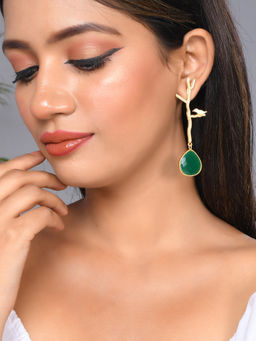Silvermerc Designs - Gold Plated Green Stone Drop Earrings