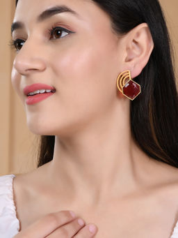 Silvermerc Designs - Gold Plated Red Stone Drop Earrings