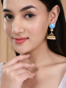 Silvermerc Designs - Gold Plated Blue Stone Jhumkas Earrings