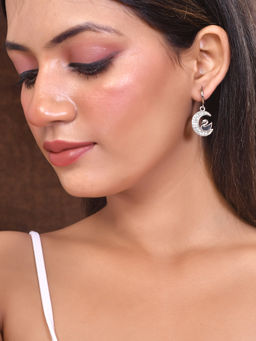 Silvermerc Designs - Black Cz Zirconia Duck and Moon Silver Plated Drop Earrings