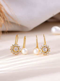 Silvermerc Designs - White Gold Plated Pearl American Diamond Drop Earrings