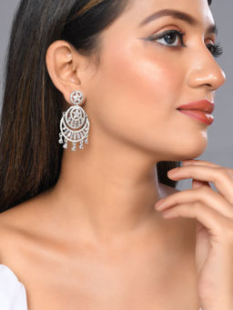 Silvermerc Designs - Stylish Silver Plated White American Diamond Dangle Earrings