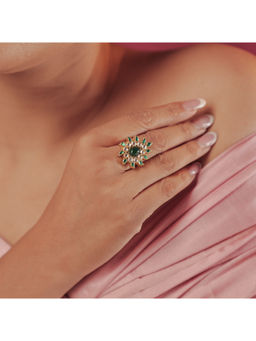 Srikala - Green and White Emerald Drop Ring