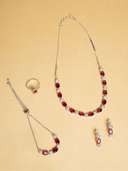 VIRAASI - Silver-Plated Rubi Red and Cubic Zirconia Studded Necklace Set