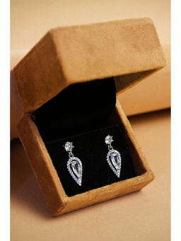 VIRAASI - Silver Plated White Zirconia Studded Drop Earrings
