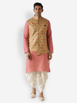 KISAH - Men Pink Kurta Jacket (Set of 3)