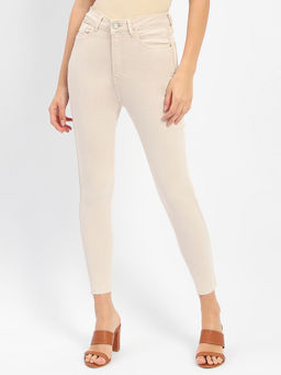 Madame - Raw Hem Beige High Rise Skinny Fit Jeans