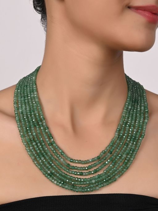 Ratnavali Jewels Seven Layer Teal Onyx Stone Beads Necklace
