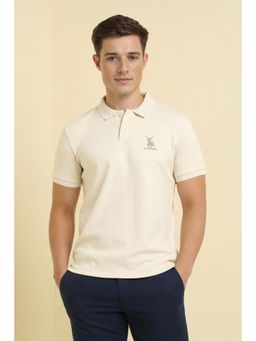 Allen Solly - Men Beige Solid Polo T-shirt