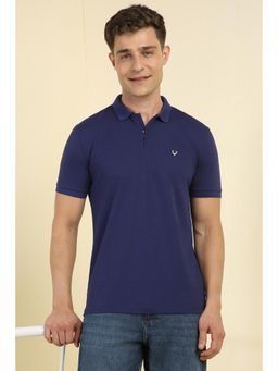 Allen Solly - Men Navy Blue Solid Polo Neck T-shirt