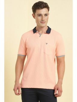Allen Solly - Men Peach Textured Polo Neck T-shirt