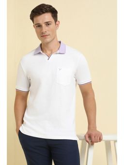 Allen Solly - Men White Textured Polo Neck T-shirt
