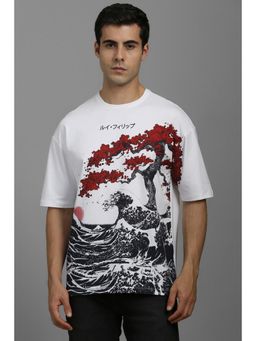 Louis Philippe - Men White Graphic Print Crew Neck T-shirt