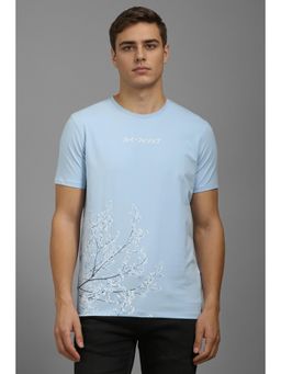 Louis Philippe - Men Light Blue Printed Crew Neck T-shirt