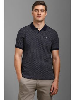 Louis Philippe - Men Navy Blue Printed Polo T-shirt