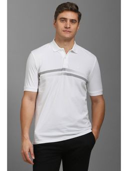 Louis Philippe - Men White Stripes Polo T-shirt