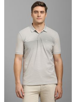 Louis Philippe - Men Grey Stripe Polo T-shirt