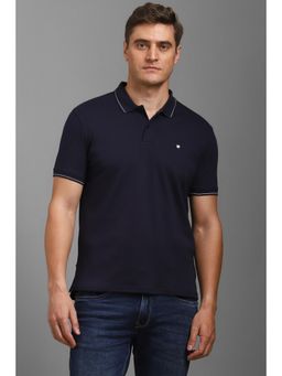 Louis Philippe - Men Navy Blue Solid Polo T-shirt