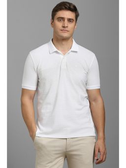 Louis Philippe - Men White Stripe Polo T-shirt