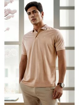 Louis Philippe - Men Beige Solid Polo T-shirt