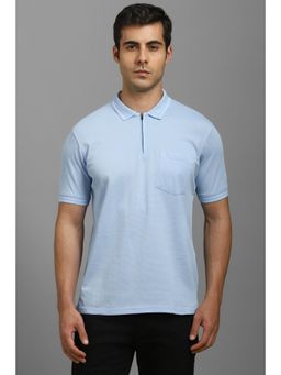 Louis Philippe - Men Light Blue Textured Polo Neck T-shirt