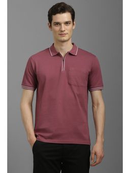 Louis Philippe - Men Maroon Regular Fit Textured Polo Neck T-shirt
