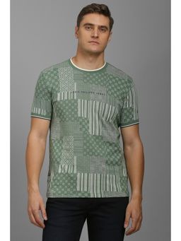 Louis Philippe - Men Green Printed Crew Neck T-shirt
