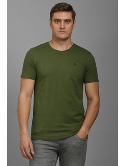 Louis Philippe - Men Olive Solid Crew Neck T-shirt