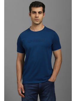 Louis Philippe - Men Blue Solid Crew Neck T-shirt