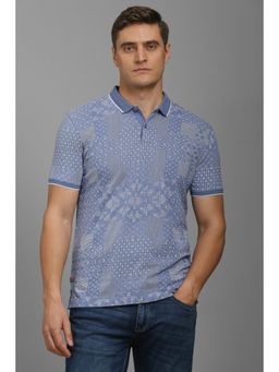 Louis Philippe - Men Blue Printed Polo T-shirt
